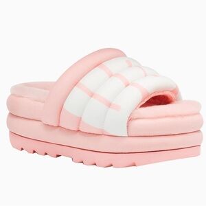 UGG Slides-Maxi Slide - Pink Scallop Fluff Platform